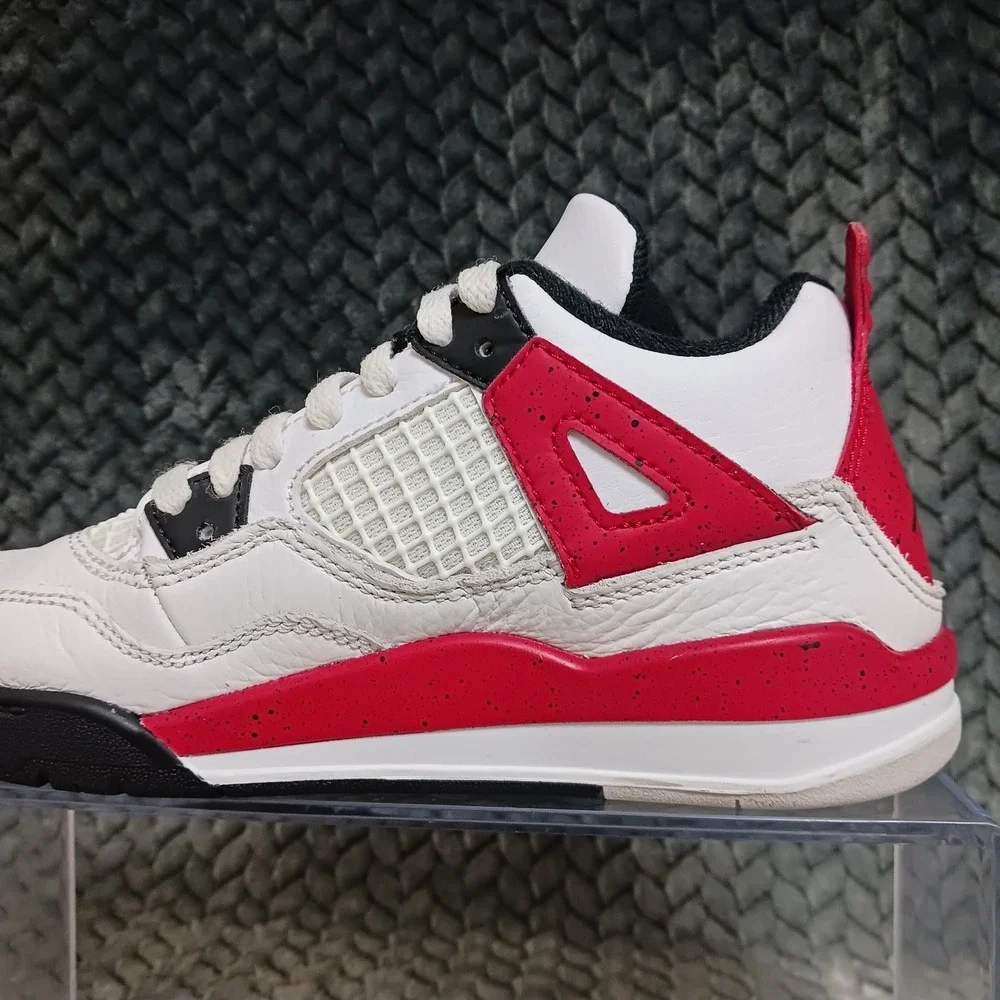 Nike Air Jordan 4 Retro PS Kids Sneakers White Fire Red Black BQ7669-161 Sz 1.5Y
